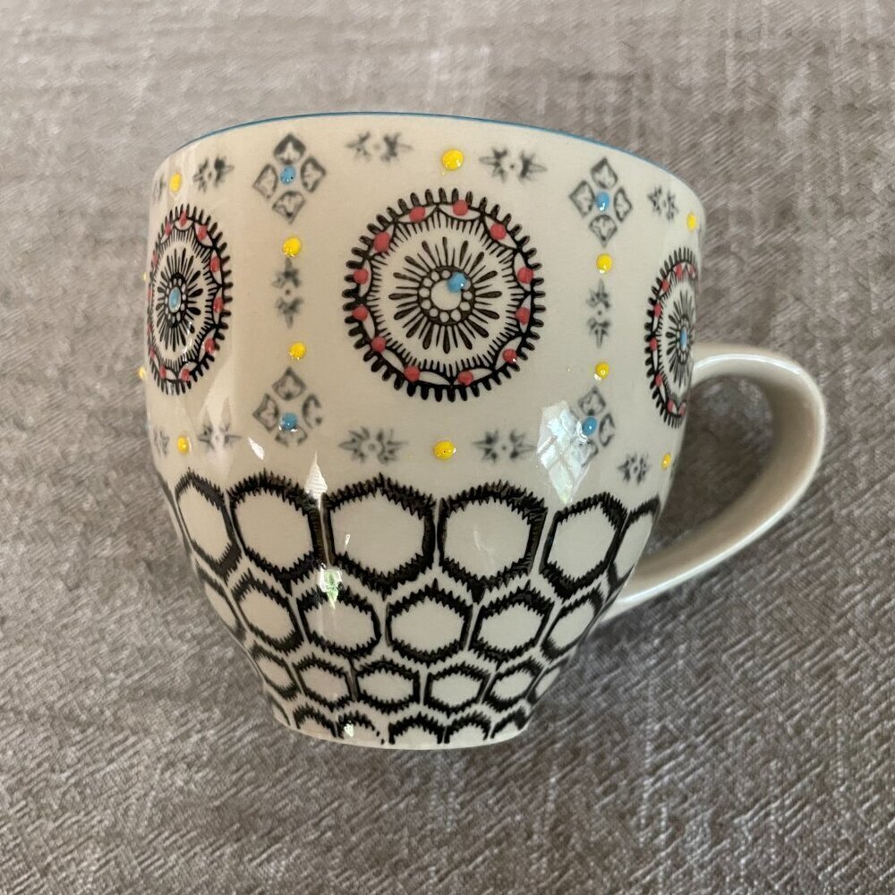 EB Ceramic Geometric Raised Coffee/Tea Mug Black Blue Red! - Picture 4 of 5